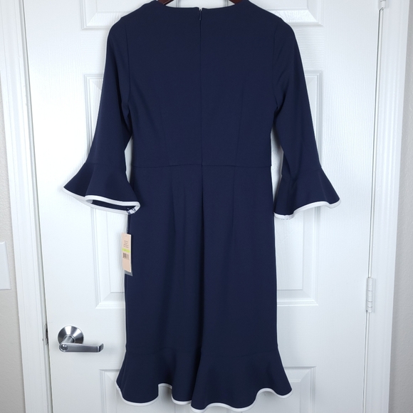 NWT Nanette Lepore 3/4 Sleeve Flounce Dress| Dark Navy - Picture 4 of 12
